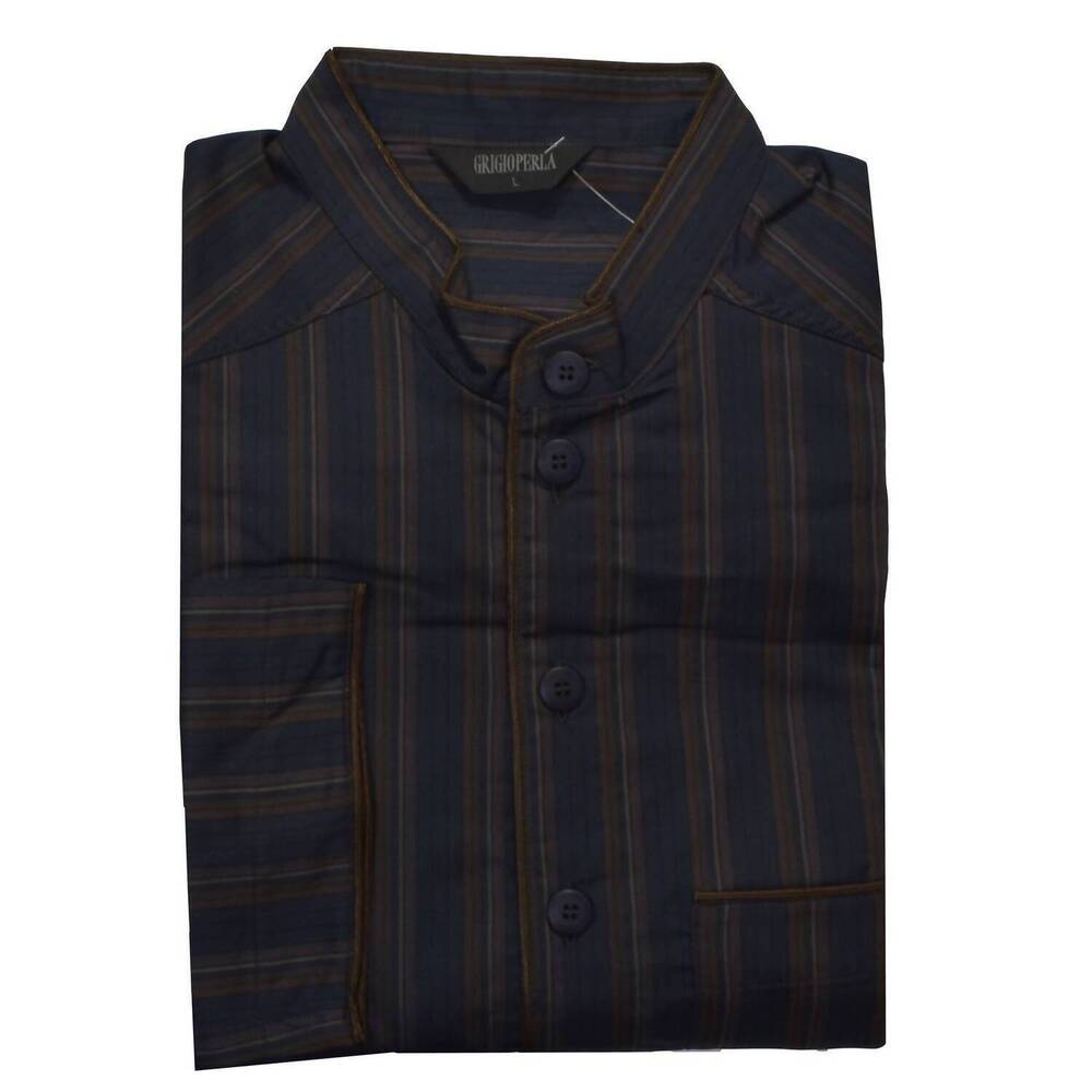 NEW GRIGIO PERLA men's striped cotton pajama top in navy/brown